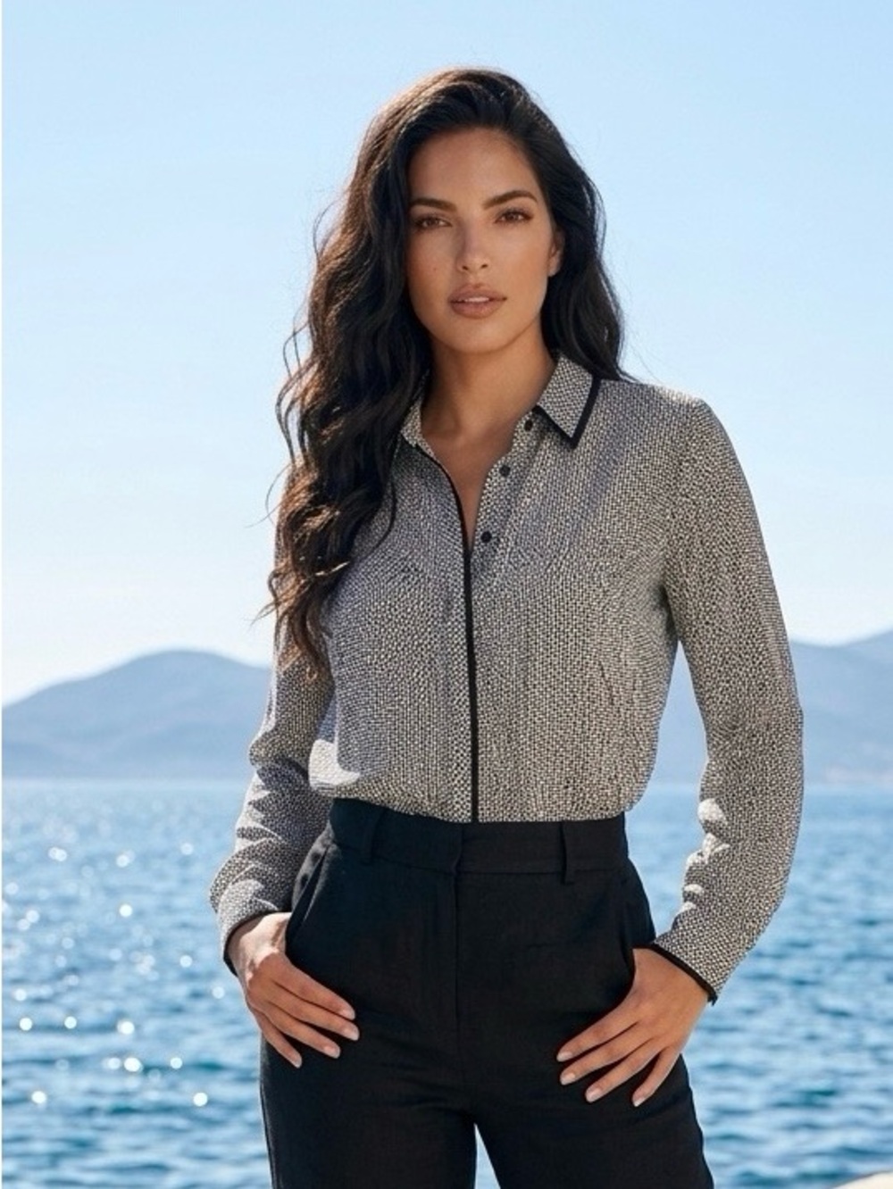 LOFT Black and White Microdot Button-Down Shirt